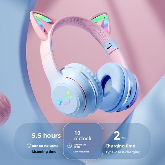Bluetooth Gaming Headset with Cat Ear Lights