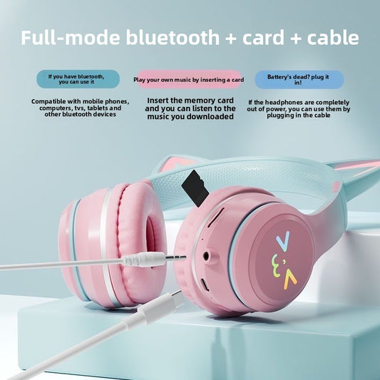 Bluetooth Gaming Headset with Cat Ear Lights