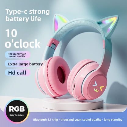 Bluetooth Gaming Headset with Cat Ear Lights