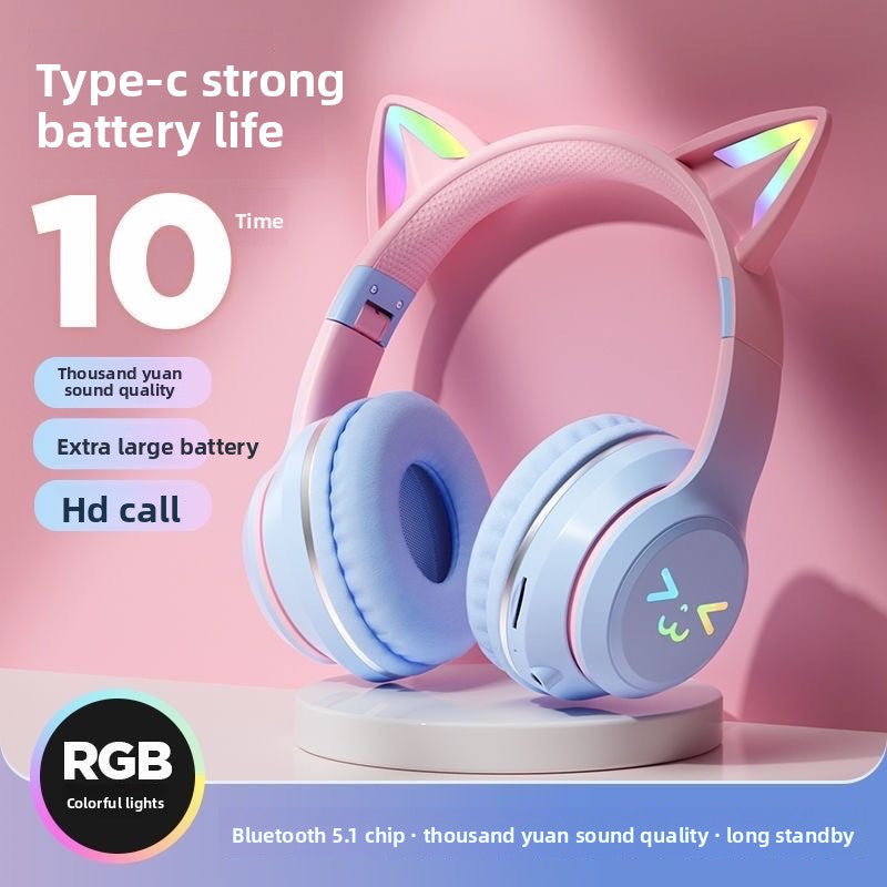 Bluetooth Gaming Headset with Cat Ear Lights